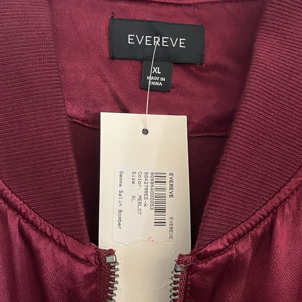 Evereve Satin Bomber Jacket in Wine Burgundy - Picture 3 of 10